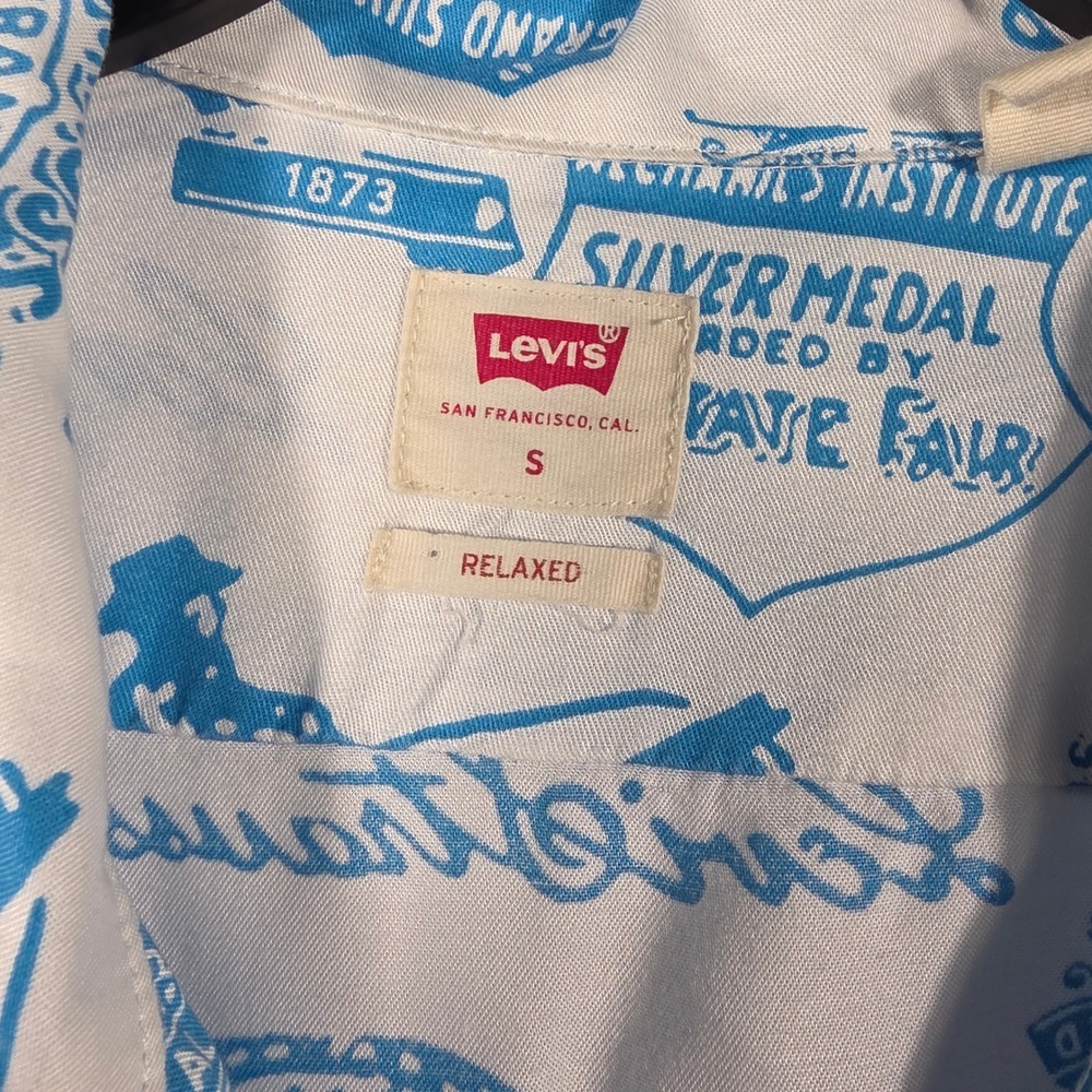 Levis Mens Relaxed Fit Short Sleeve Heritage Print Camp Shirt Blue White S - Picture 4 of 10